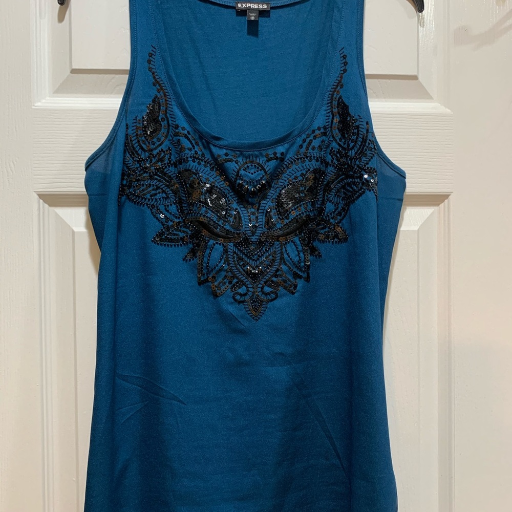 Express Dark Teal & Black Fancy Tank Top